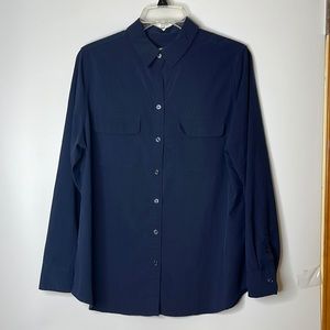 Chico’s Womens Blue Full Button Down Long Sleeve Top Blouse SIZE 1 M MEDIUM